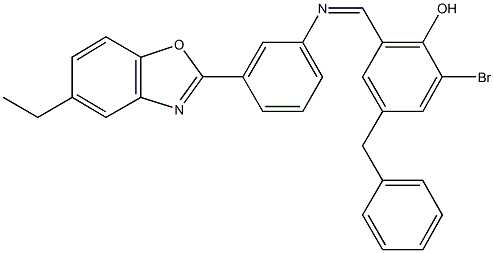 4-benzyl-2-bromo-6-({[3-(5-ethyl-1,3-benzoxazol-2-yl)phenyl]imino}methyl)phenol 结构式