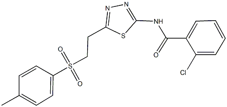 2-chloro-N-(5-{2-[(4-methylphenyl)sulfonyl]ethyl}-1,3,4-thiadiazol-2-yl)benzamide 结构式