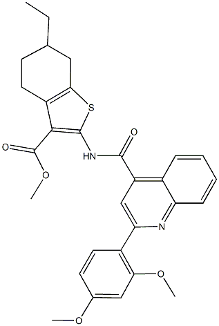 methyl 2-({[2-(2,4-dimethoxyphenyl)-4-quinolinyl]carbonyl}amino)-6-ethyl-4,5,6,7-tetrahydro-1-benzothiophene-3-carboxylate 结构式