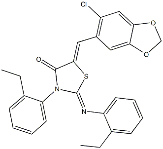 5-[(6-chloro-1,3-benzodioxol-5-yl)methylene]-3-(2-ethylphenyl)-2-[(2-ethylphenyl)imino]-1,3-thiazolidin-4-one 结构式