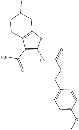 2-{[3-(4-methoxyphenyl)propanoyl]amino}-6-methyl-4,5,6,7-tetrahydro-1-benzothiophene-3-carboxamide 结构式