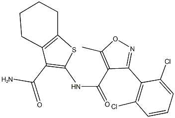 N-[3-(aminocarbonyl)-4,5,6,7-tetrahydro-1-benzothien-2-yl]-3-(2,6-dichlorophenyl)-5-methyl-4-isoxazolecarboxamide 结构式