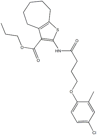 propyl 2-{[4-(4-chloro-2-methylphenoxy)butanoyl]amino}-5,6,7,8-tetrahydro-4H-cyclohepta[b]thiophene-3-carboxylate 结构式