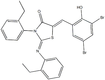 5-(3,5-dibromo-2-hydroxybenzylidene)-3-(2-ethylphenyl)-2-[(2-ethylphenyl)imino]-1,3-thiazolidin-4-one 结构式