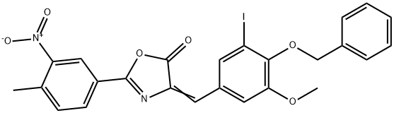 4-[4-(benzyloxy)-3-iodo-5-methoxybenzylidene]-2-{3-nitro-4-methylphenyl}-1,3-oxazol-5(4H)-one 结构式