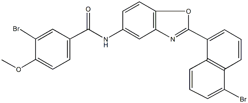 3-bromo-N-[2-(5-bromo-1-naphthyl)-1,3-benzoxazol-5-yl]-4-methoxybenzamide 结构式