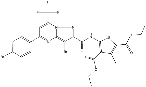 diethyl 5-({[3-bromo-5-(4-bromophenyl)-7-(trifluoromethyl)pyrazolo[1,5-a]pyrimidin-2-yl]carbonyl}amino)-3-methyl-2,4-thiophenedicarboxylate 结构式