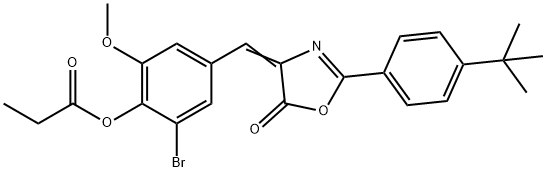 2-bromo-4-[(2-(4-tert-butylphenyl)-5-oxo-1,3-oxazol-4(5H)-ylidene)methyl]-6-methoxyphenyl propionate 结构式