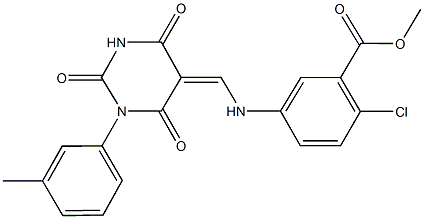 methyl 2-chloro-5-{[(1-(3-methylphenyl)-2,4,6-trioxotetrahydro-5(2H)-pyrimidinylidene)methyl]amino}benzoate 结构式