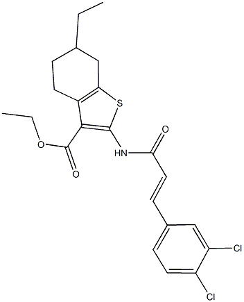 ethyl 2-{[3-(3,4-dichlorophenyl)acryloyl]amino}-6-ethyl-4,5,6,7-tetrahydro-1-benzothiophene-3-carboxylate 结构式