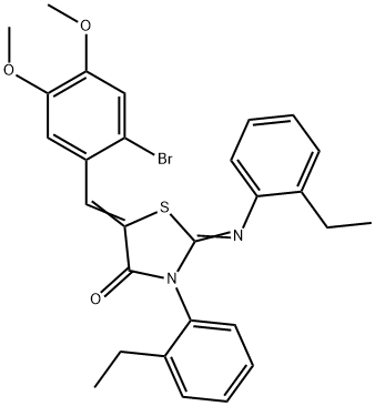 5-(2-bromo-4,5-dimethoxybenzylidene)-3-(2-ethylphenyl)-2-[(2-ethylphenyl)imino]-1,3-thiazolidin-4-one 结构式