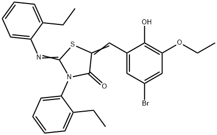 5-(5-bromo-3-ethoxy-2-hydroxybenzylidene)-3-(2-ethylphenyl)-2-[(2-ethylphenyl)imino]-1,3-thiazolidin-4-one 结构式