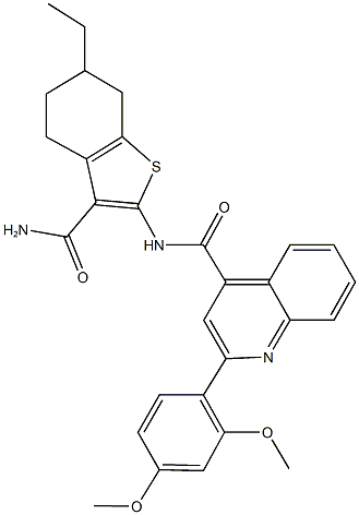 N-[3-(aminocarbonyl)-6-ethyl-4,5,6,7-tetrahydro-1-benzothien-2-yl]-2-(2,4-dimethoxyphenyl)-4-quinolinecarboxamide 结构式