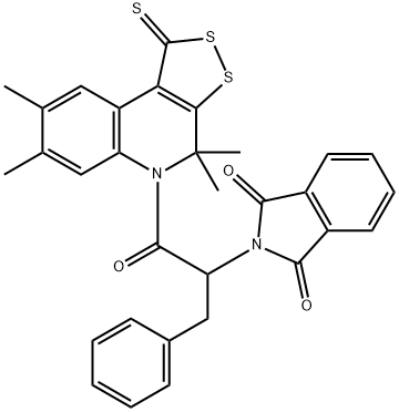 2-[1-benzyl-2-oxo-2-(4,4,7,8-tetramethyl-1-thioxo-1,4-dihydro-5H-[1,2]dithiolo[3,4-c]quinolin-5-yl)ethyl]-1H-isoindole-1,3(2H)-dione 结构式