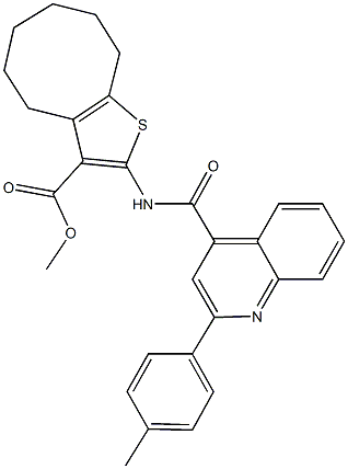 methyl 2-({[2-(4-methylphenyl)-4-quinolinyl]carbonyl}amino)-4,5,6,7,8,9-hexahydrocycloocta[b]thiophene-3-carboxylate 结构式