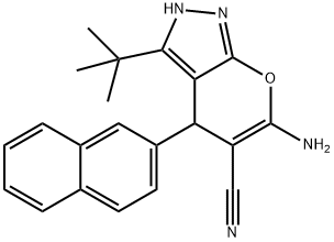 6-amino-3-tert-butyl-4-(2-naphthyl)-2,4-dihydropyrano[2,3-c]pyrazole-5-carbonitrile 结构式