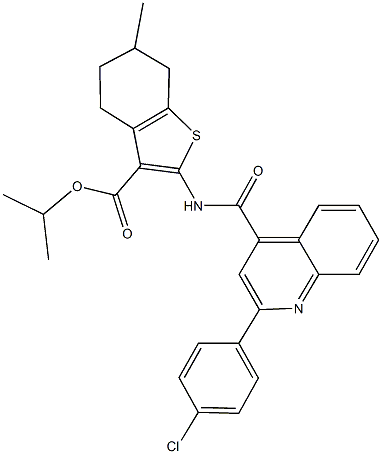 isopropyl 2-({[2-(4-chlorophenyl)-4-quinolinyl]carbonyl}amino)-6-methyl-4,5,6,7-tetrahydro-1-benzothiophene-3-carboxylate 结构式