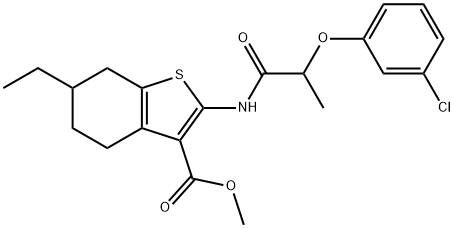 methyl 2-{[2-(3-chlorophenoxy)propanoyl]amino}-6-ethyl-4,5,6,7-tetrahydro-1-benzothiophene-3-carboxylate 结构式