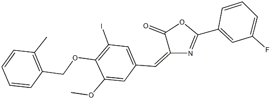 2-(3-fluorophenyl)-4-{3-iodo-5-methoxy-4-[(2-methylbenzyl)oxy]benzylidene}-1,3-oxazol-5(4H)-one 结构式
