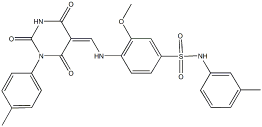 3-methoxy-N-(3-methylphenyl)-4-{[(1-(4-methylphenyl)-2,4,6-trioxotetrahydro-5(2H)-pyrimidinylidene)methyl]amino}benzenesulfonamide 结构式