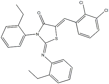 5-(2,3-dichlorobenzylidene)-3-(2-ethylphenyl)-2-[(2-ethylphenyl)imino]-1,3-thiazolidin-4-one 结构式