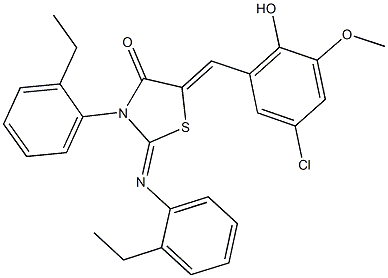 5-(5-chloro-2-hydroxy-3-methoxybenzylidene)-3-(2-ethylphenyl)-2-[(2-ethylphenyl)imino]-1,3-thiazolidin-4-one 结构式