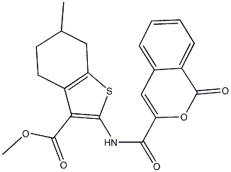 methyl 6-methyl-2-{[(1-oxo-1H-isochromen-3-yl)carbonyl]amino}-4,5,6,7-tetrahydro-1-benzothiophene-3-carboxylate 结构式