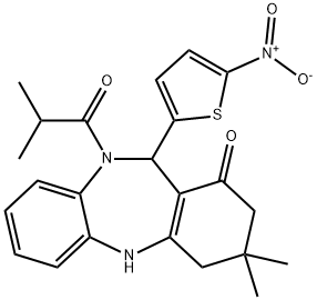 11-{5-nitro-2-thienyl}-10-isobutyryl-3,3-dimethyl-2,3,4,5,10,11-hexahydro-1H-dibenzo[b,e][1,4]diazepin-1-one 结构式