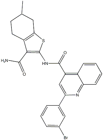 N-[3-(aminocarbonyl)-6-methyl-4,5,6,7-tetrahydro-1-benzothien-2-yl]-2-(3-bromophenyl)-4-quinolinecarboxamide 结构式