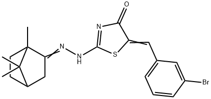 5-(3-bromobenzylidene)-2-[(1,7,7-trimethylbicyclo[2.2.1]hept-2-ylidene)hydrazono]-1,3-thiazolidin-4-one 结构式