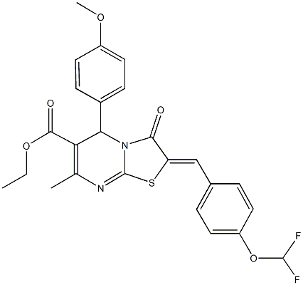 ethyl 2-[4-(difluoromethoxy)benzylidene]-5-(4-methoxyphenyl)-7-methyl-3-oxo-2,3-dihydro-5H-[1,3]thiazolo[3,2-a]pyrimidine-6-carboxylate 结构式