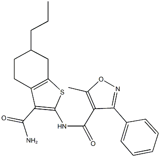 N-[3-(aminocarbonyl)-6-propyl-4,5,6,7-tetrahydro-1-benzothien-2-yl]-5-methyl-3-phenyl-4-isoxazolecarboxamide 结构式