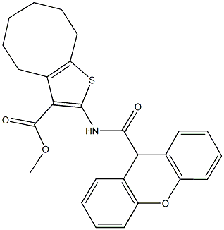 methyl 2-[(9H-xanthen-9-ylcarbonyl)amino]-4,5,6,7,8,9-hexahydrocycloocta[b]thiophene-3-carboxylate 结构式