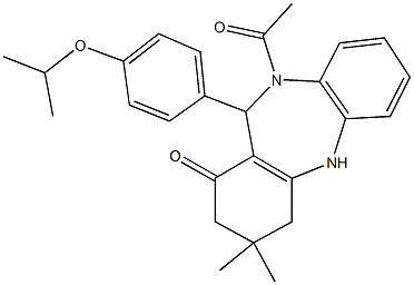 10-acetyl-11-(4-isopropoxyphenyl)-3,3-dimethyl-2,3,4,5,10,11-hexahydro-1H-dibenzo[b,e][1,4]diazepin-1-one 结构式