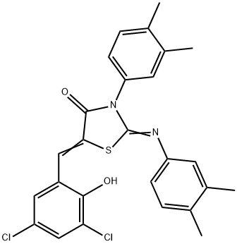 5-(3,5-dichloro-2-hydroxybenzylidene)-3-(3,4-dimethylphenyl)-2-[(3,4-dimethylphenyl)imino]-1,3-thiazolidin-4-one 结构式