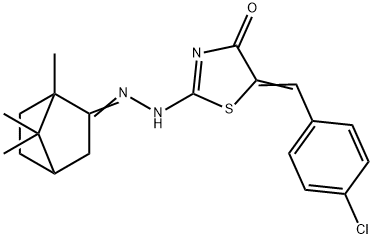 5-(4-chlorobenzylidene)-2-[(1,7,7-trimethylbicyclo[2.2.1]hept-2-ylidene)hydrazono]-1,3-thiazolidin-4-one 结构式