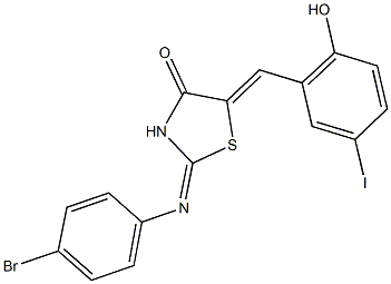 2-[(4-bromophenyl)imino]-5-(2-hydroxy-5-iodobenzylidene)-1,3-thiazolidin-4-one 结构式