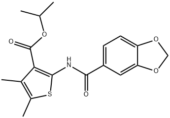 isopropyl 2-[(1,3-benzodioxol-5-ylcarbonyl)amino]-4,5-dimethyl-3-thiophenecarboxylate 结构式