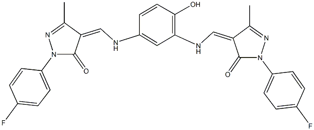 2-(4-fluorophenyl)-4-{[5-({[1-(4-fluorophenyl)-3-methyl-5-oxo-1,5-dihydro-4H-pyrazol-4-ylidene]methyl}amino)-2-hydroxyanilino]methylene}-5-methyl-2,4-dihydro-3H-pyrazol-3-one 结构式