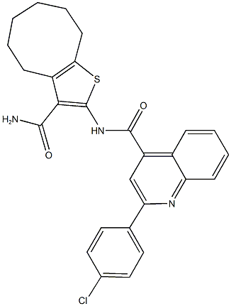 N-[3-(aminocarbonyl)-4,5,6,7,8,9-hexahydrocycloocta[b]thien-2-yl]-2-(4-chlorophenyl)-4-quinolinecarboxamide 结构式