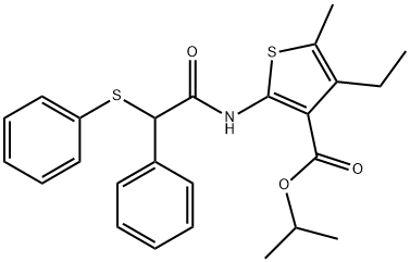 isopropyl 4-ethyl-5-methyl-2-{[phenyl(phenylsulfanyl)acetyl]amino}-3-thiophenecarboxylate 结构式