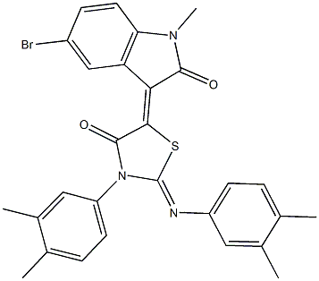 5-bromo-3-{3-(3,4-dimethylphenyl)-2-[(3,4-dimethylphenyl)imino]-4-oxo-1,3-thiazolidin-5-ylidene}-1-methyl-1,3-dihydro-2H-indol-2-one 结构式