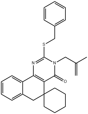 2-(benzylsulfanyl)-3-(2-methyl-2-propenyl)-5,6-dihydrospiro(benzo[h]quinazoline-5,1'-cyclohexane)-4(3H)-one 结构式