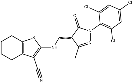 2-({[3-methyl-5-oxo-1-(2,4,6-trichlorophenyl)-1,5-dihydro-4H-pyrazol-4-ylidene]methyl}amino)-4,5,6,7-tetrahydro-1-benzothiophene-3-carbonitrile 结构式