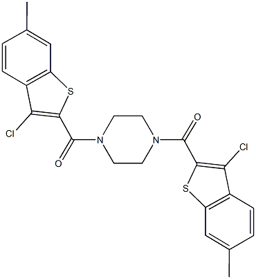 1,4-bis[(3-chloro-6-methyl-1-benzothien-2-yl)carbonyl]piperazine 结构式