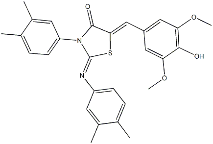 3-(3,4-dimethylphenyl)-2-[(3,4-dimethylphenyl)imino]-5-(4-hydroxy-3,5-dimethoxybenzylidene)-1,3-thiazolidin-4-one 结构式