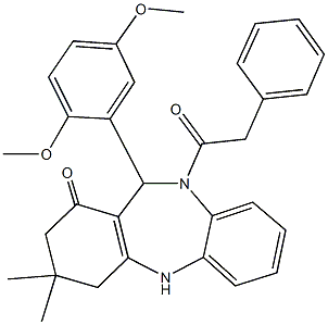 11-(2,5-dimethoxyphenyl)-3,3-dimethyl-10-(phenylacetyl)-2,3,4,5,10,11-hexahydro-1H-dibenzo[b,e][1,4]diazepin-1-one 结构式
