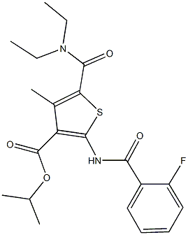 isopropyl 5-[(diethylamino)carbonyl]-2-[(2-fluorobenzoyl)amino]-4-methyl-3-thiophenecarboxylate 结构式