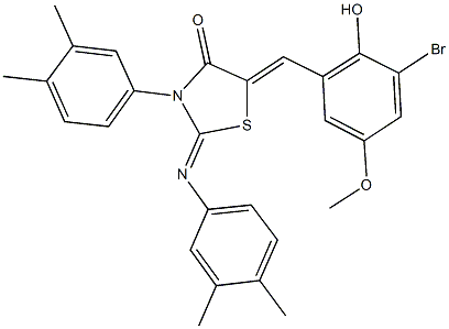 5-(3-bromo-2-hydroxy-5-methoxybenzylidene)-3-(3,4-dimethylphenyl)-2-[(3,4-dimethylphenyl)imino]-1,3-thiazolidin-4-one 结构式