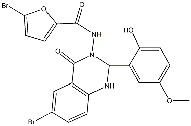 5-bromo-N-(6-bromo-2-(2-hydroxy-5-methoxyphenyl)-4-oxo-1,4-dihydro-3(2H)-quinazolinyl)-2-furamide 结构式